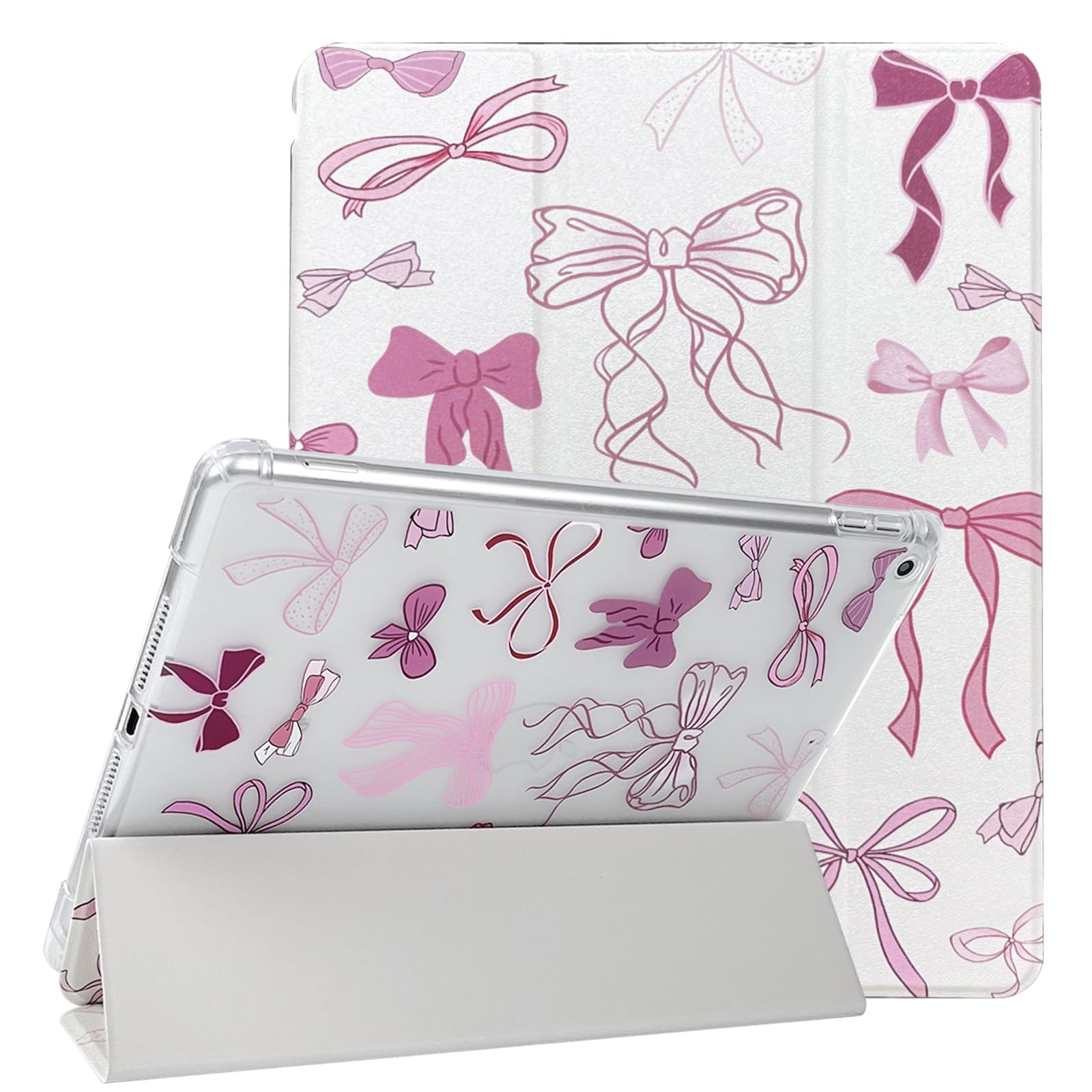 Lovmooful Compatible for iPad 9/8/7 (10.2-Inch,2021/2020/2019 Model,9th/8th/7th Generation) Case with Pencil Holder Cute Ribbon Bowknot Soft TPU