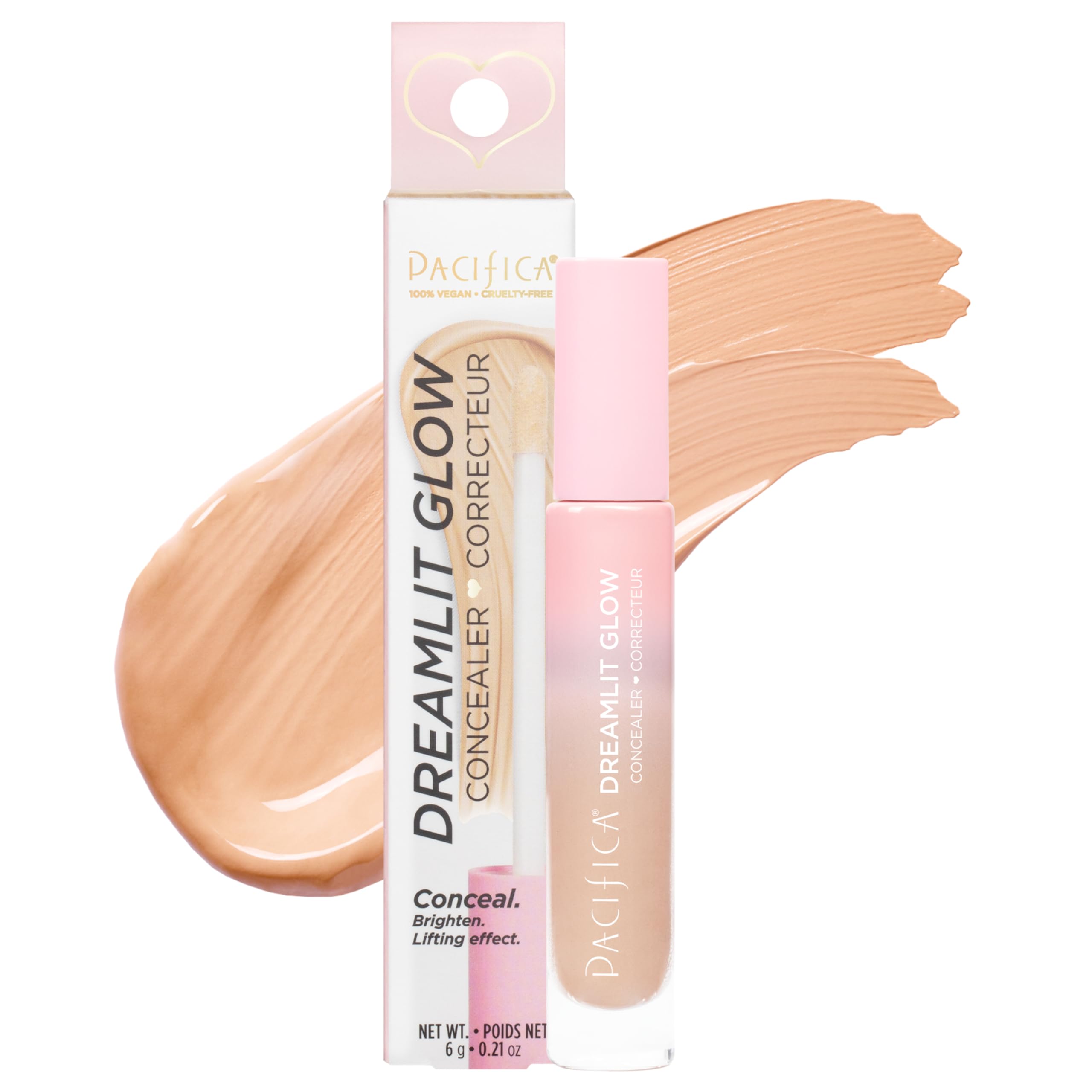 PacificaConcealer – DreamLit Glow Full Coverage Concealer with Squalane for Dark Circles & Dark Spot Correction, Lightweight & Long-Lasting, Vegan & Cruelty-Free, Shade 09 (Warm Honey)