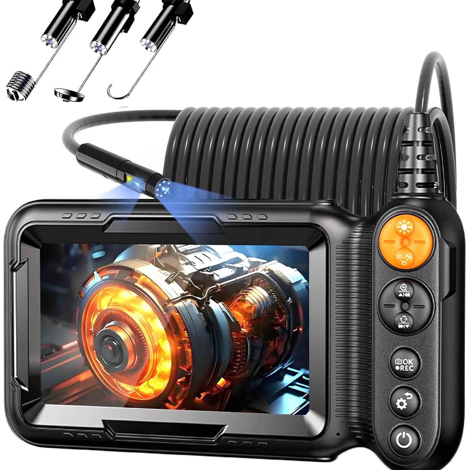 5” Dual Lens Borescope, Endoscope Camera with Light 1080P Digital Borescope Inspection Camera, 7.9mm IP67 Waterproof Endoscope, 8+1 LEDs, 5M/16.5FT Semi-Rigid for Car Wall Plumbing-6PCS ACCS-image-33