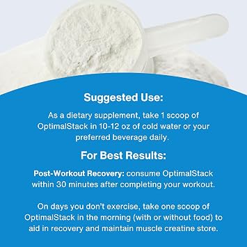 OptimalStack Creatine Monohydrate, HMB, Vitamin D3 Stack | with Creapure Creatine, Clinical Dosage of myHMB, and Vitamin D3 | NSF for Sport Certified | Unflavored, 30 Servings