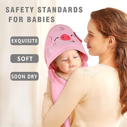 Miniatura 2 de DOKMA - Toalla de bebé con capucha rosa, 100% algodón orgánico, ultra suave y absorbente, toallas de baño para bebé, niño pequeño, bebé - Perfecto