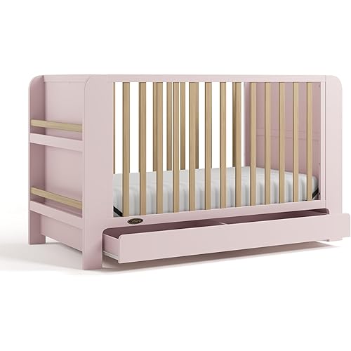 Graco Read-with-Me 4-in-1 Convertible Crib with Drawer (Blush with Driftwood) - GREENGUARD Gold Certified Converts to Toddler Bed, Daybed, and Functional Bookshelves
