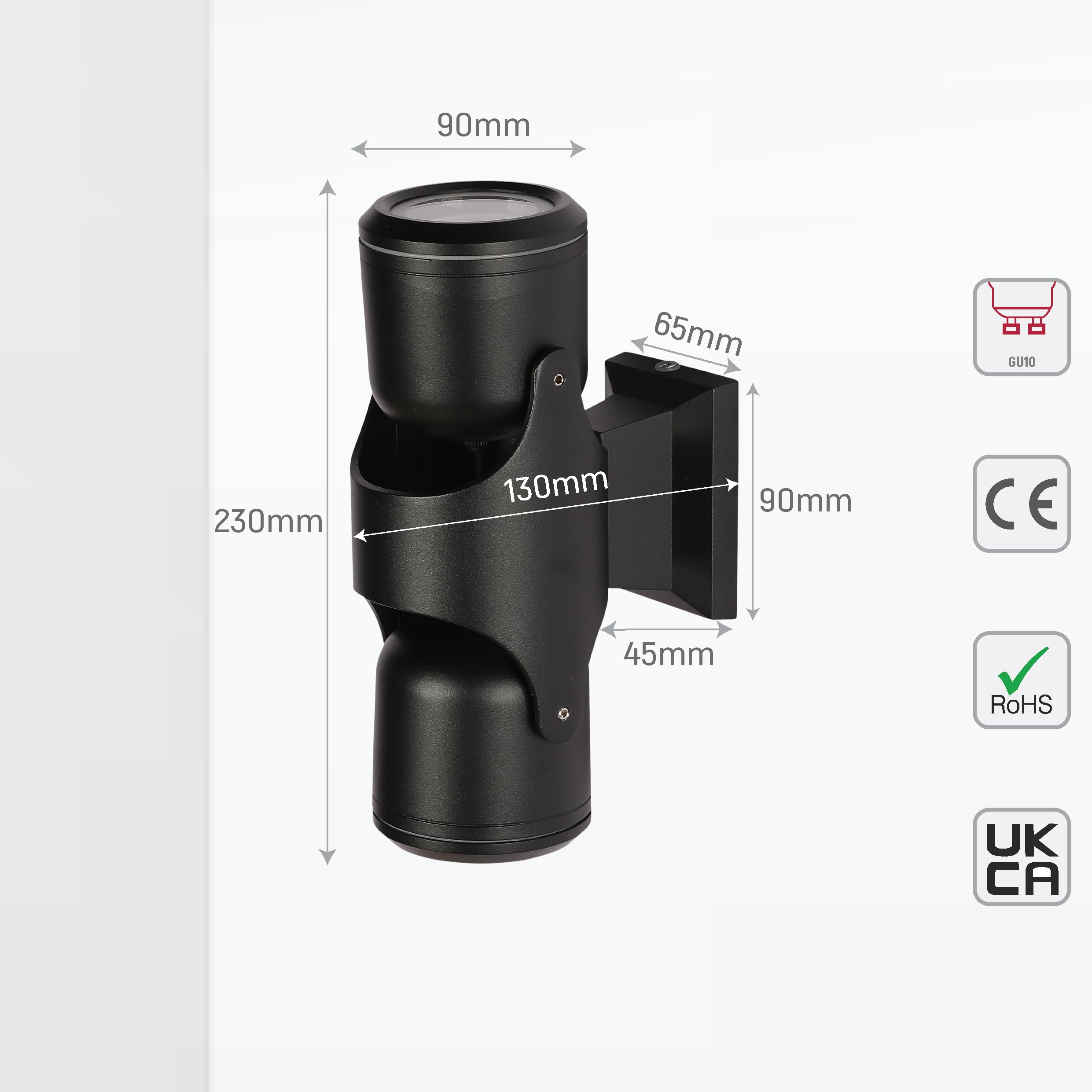 TEKLED Up Down Tiltable Black Outdoor Wall Light, 2 Lamp - Image 3