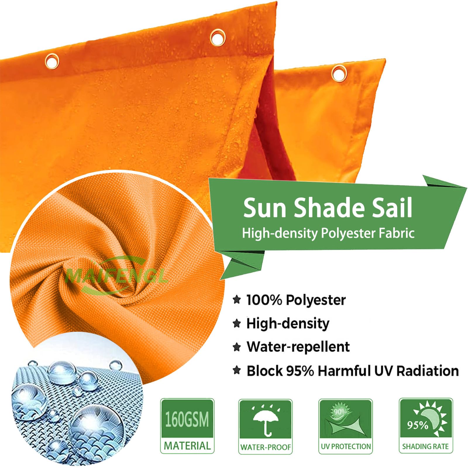 Einziehbares Welle Sonnensegel, Pergola Markise Verstellbar Schattenabdeckung mit Ösen und Kordel, UV-Schutz Wasserdicht Markise für Garten Pergola Balkon Terrasse-Orange||100x850cm
