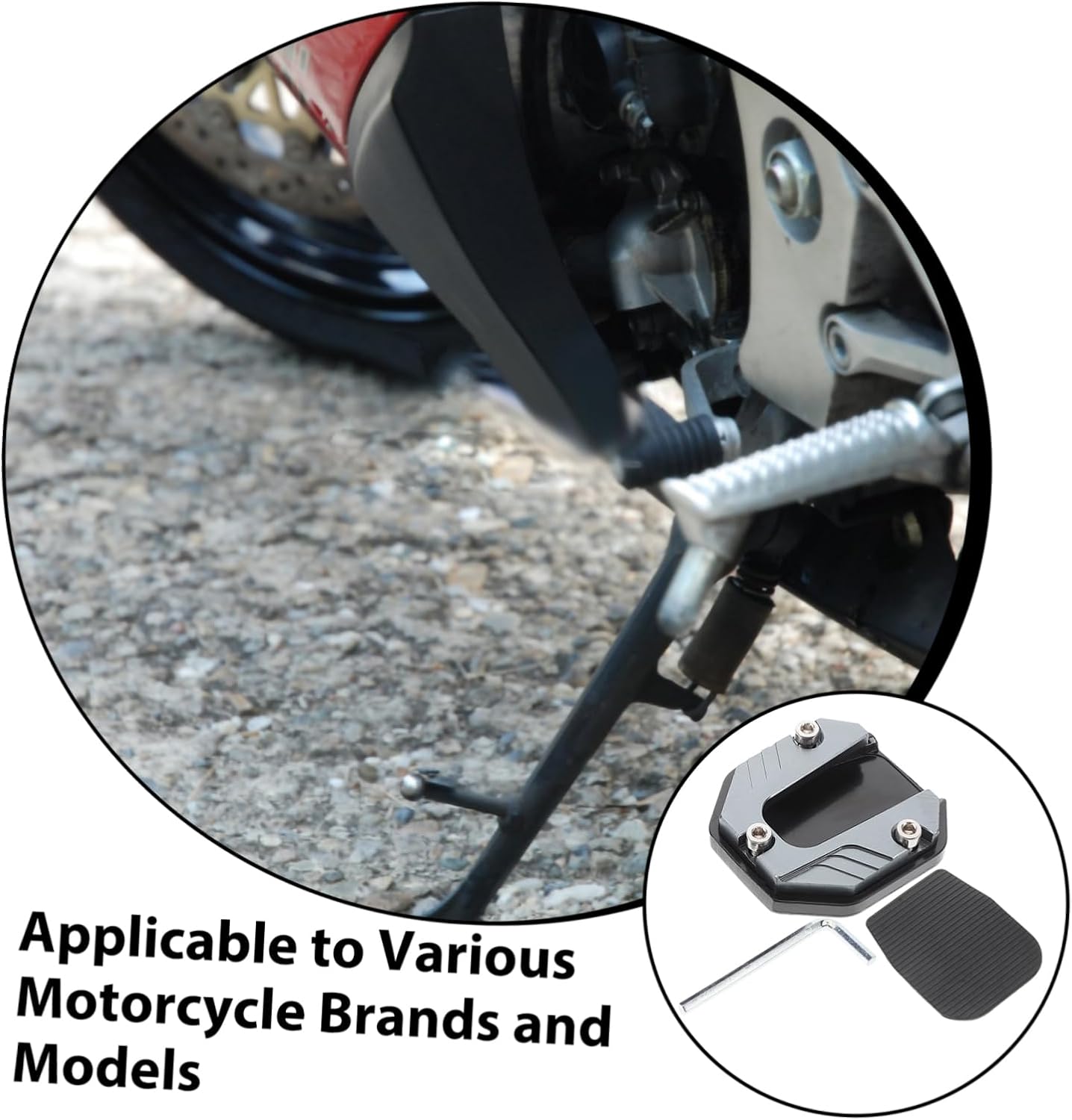 PRETYZOOM Motorcycle Kickstand Pad Aluminum Non-slip Foot Pads for Kickstand Foot Side Stand Sturdy Support Easy Install for Improved Riding