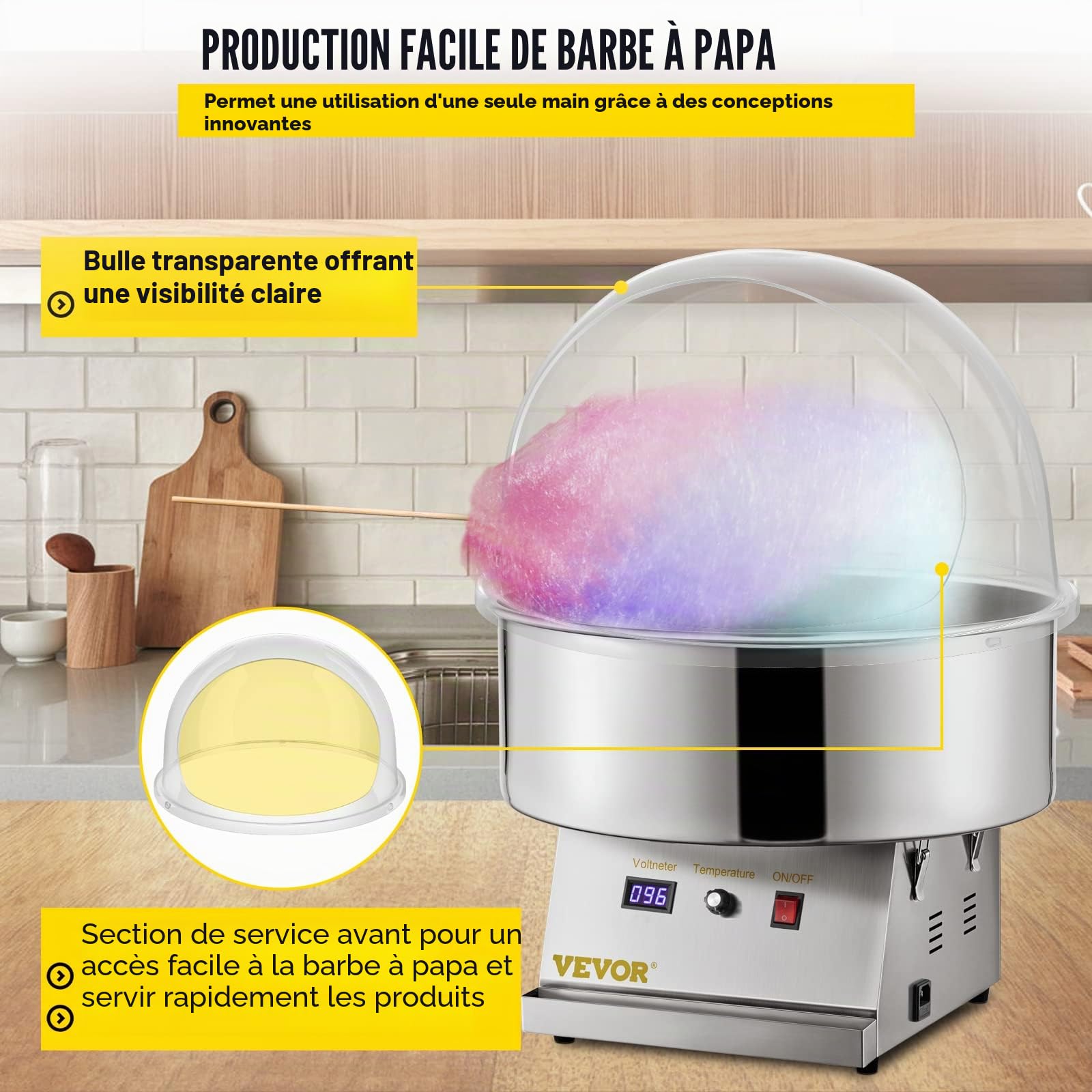 VBENLEM Couvercle pour Machine à Barbe à Papa de 53,5 x 53,5 x 32 cm Dôme Transparent en Acrylique Épais Section de Service Bouclier de Sécurité pour Machine à Barbe Papa Commerciale (Couvercle Seul)