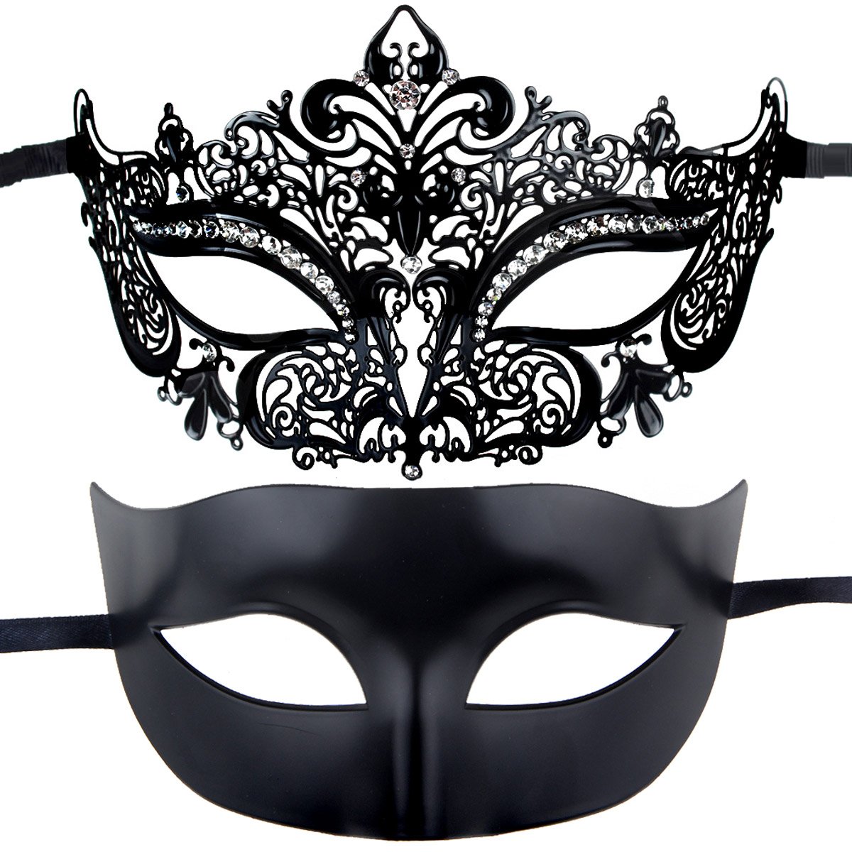 IETANG Couples Pair Half Venetian Masquerade Ball Masks Set Party Costume Accessory (black2)
