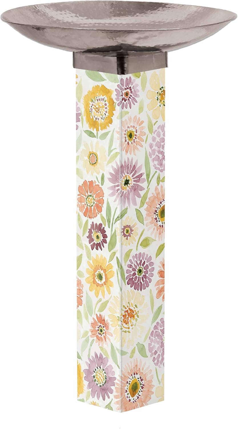 Studio M Happy Flower Mix Bird Bath Art Pole HandHammered