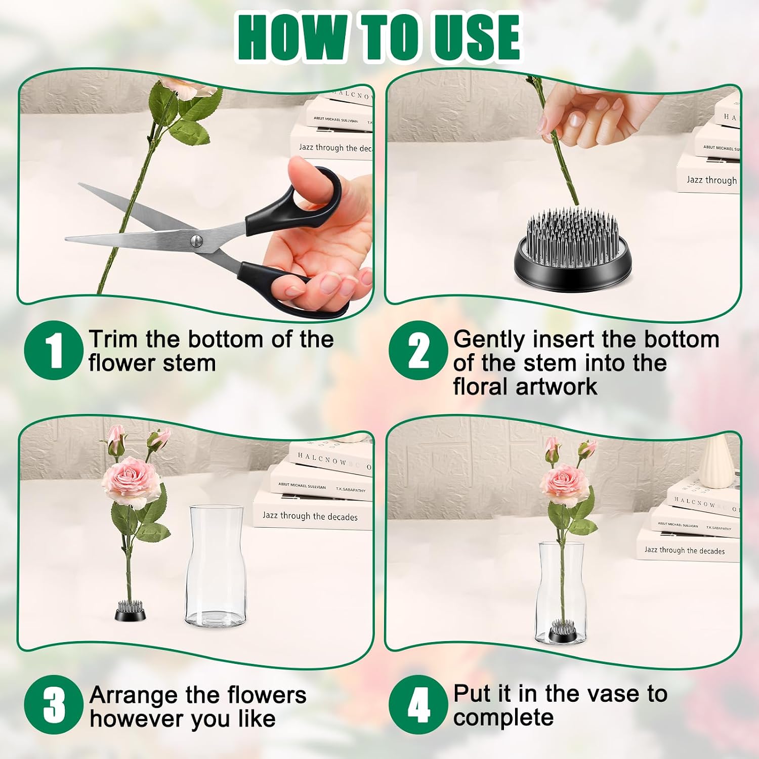 5 Pcs Flower Frogs for Flower Arrangements, Floral Frog Kenzan with Rubber Base, Japanese Ikebana Flower Holder Fixed Tools for Vase, DIY Floral Arrangement Supplies (Multiple Sizes, Silver)