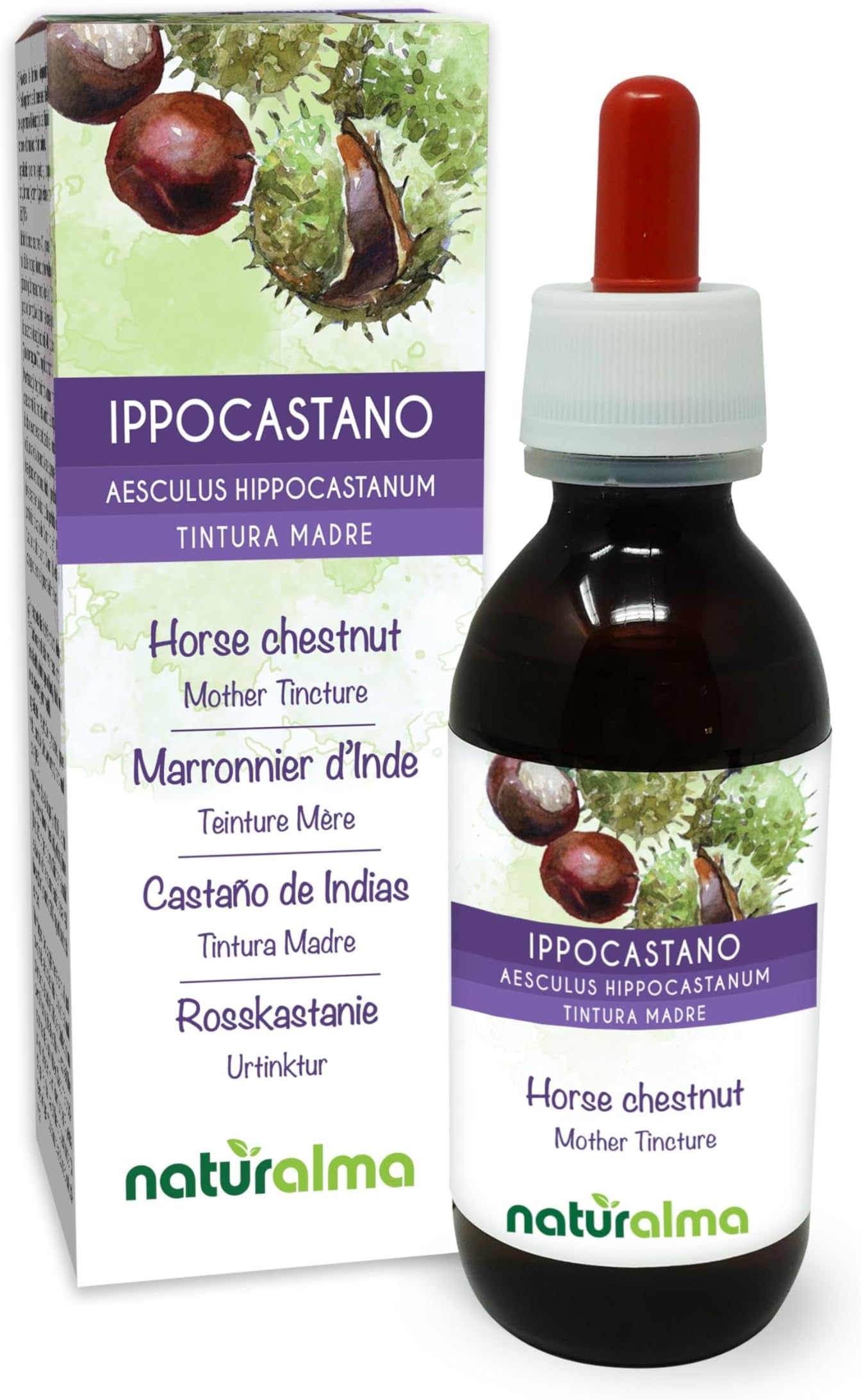 Horse Chestnut (Aesculus hippocastanum) Seeds Alcohol-Free Mother Tincture Naturalma - Liquid Extract Drops 120 ml - Food Supplement - Vegan