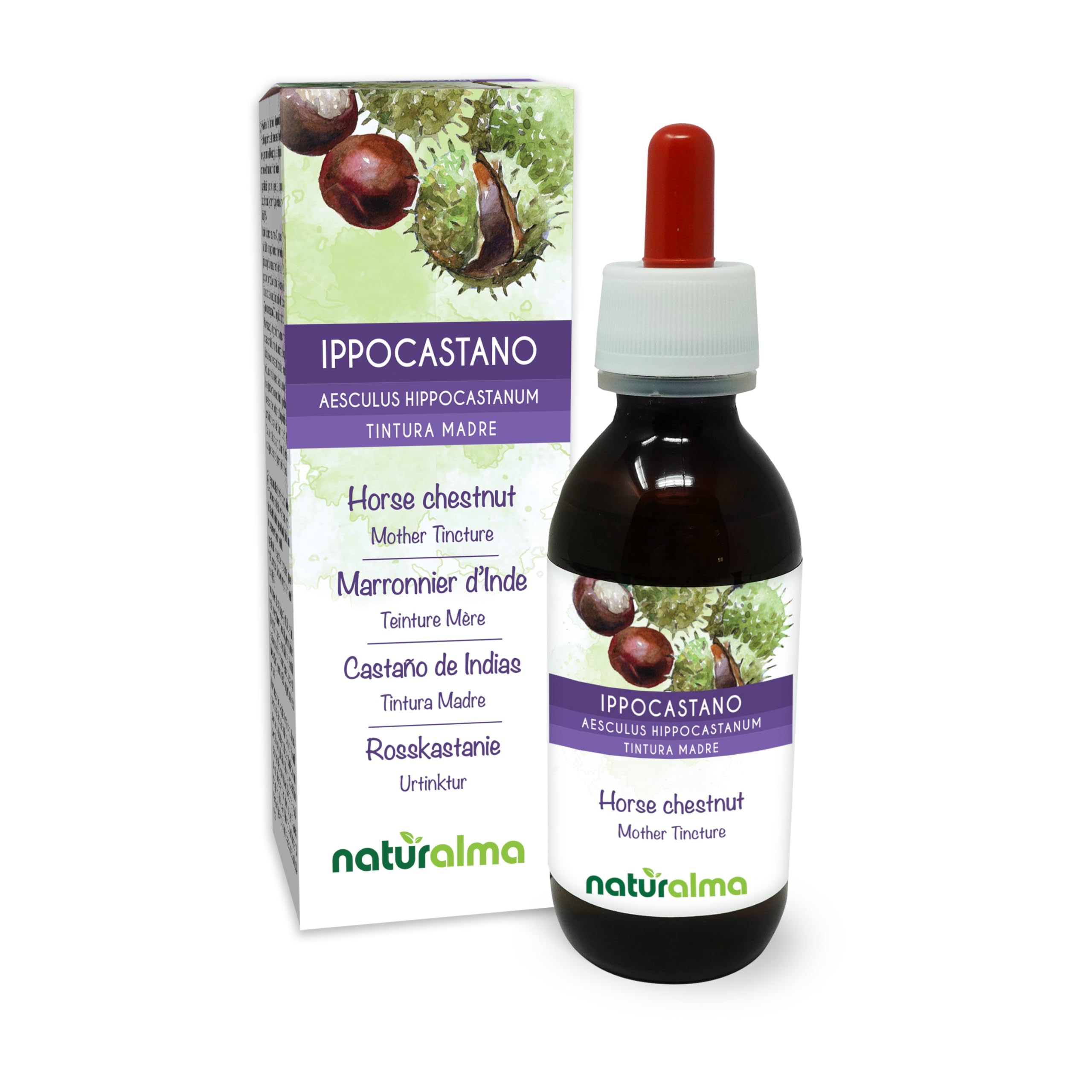 Horse Chestnut (Aesculus hippocastanum) Seeds Alcohol-Free Mother Tincture Naturalma - Liquid Extract Drops 120 ml - Food Supplement - Vegan