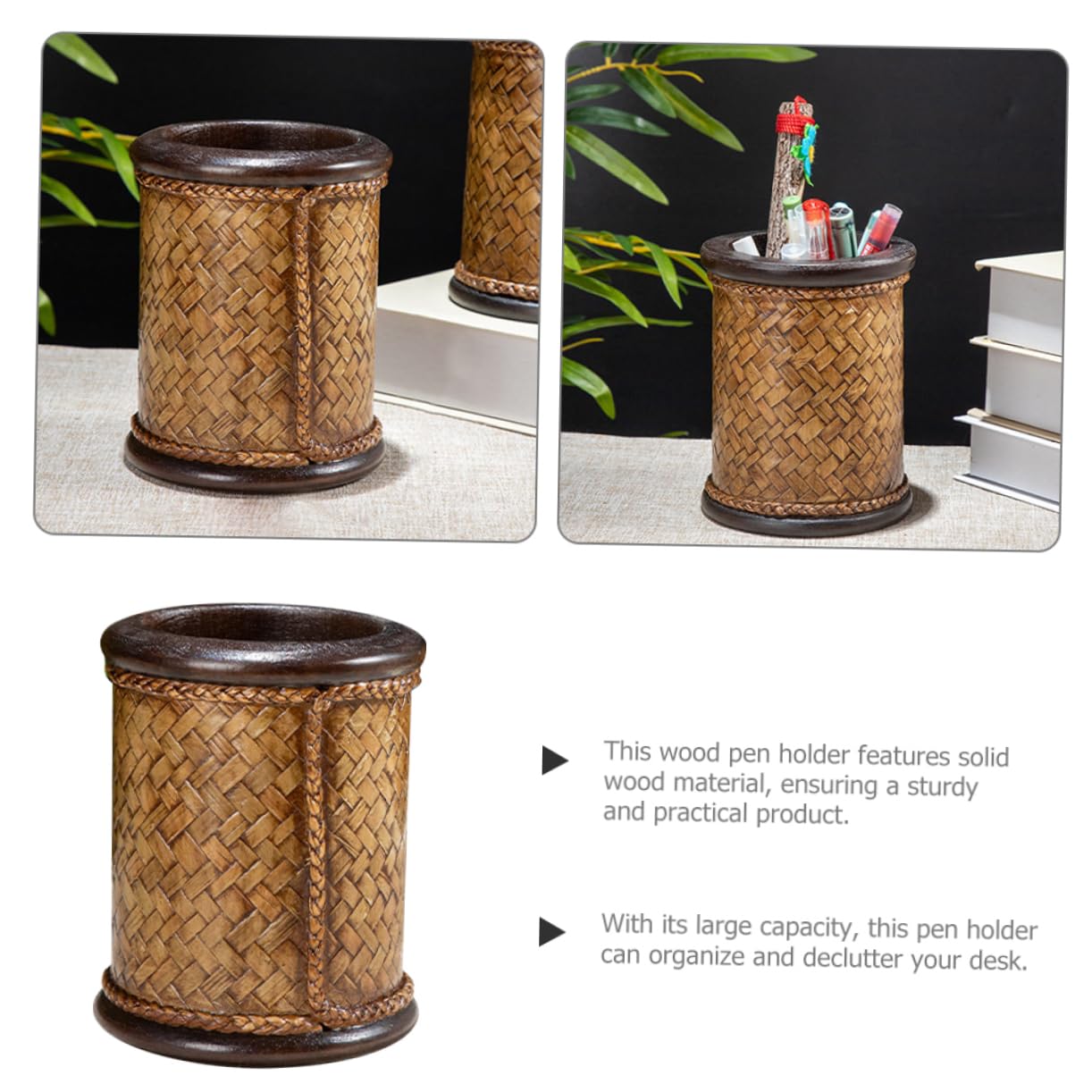 Organiseur de Crayons en Bois Café, Grand Format Vintage pour Bureau