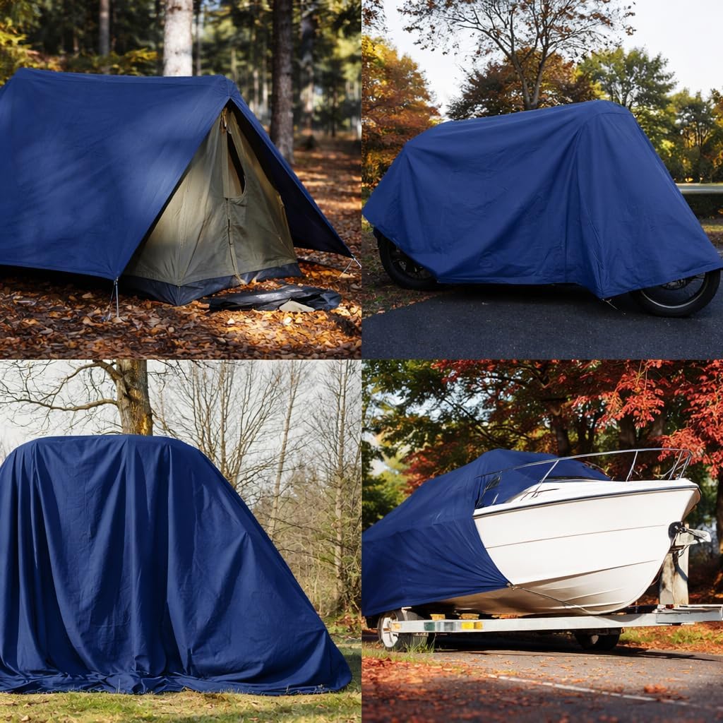 ZUPERIA Heavy Duty Canvas Tarp (8' x 10' ft - Pack of 2) with Rustproof Grommets, UV Resistant & Tear Resistant Multipurpose Tarpaulin Cover for Outdoor, Industrial & Commercial Use (Navy Blue)