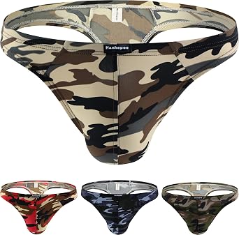 Mens Camouflage Thong Underwear Thong Panties Multi-Pack
