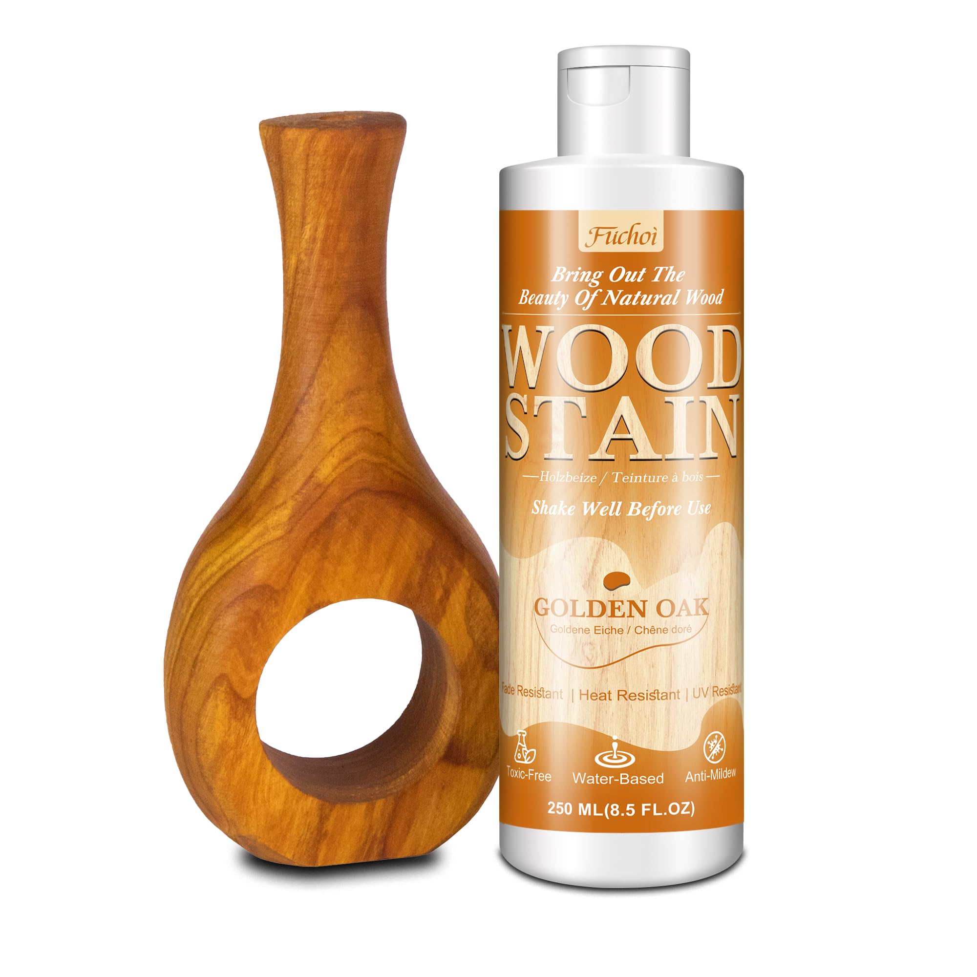 Water Based Wood Stain & Varnish 250ml - Golden Oak | Indoor & Outdoor Wood Stain for Furniture, Doors, Cabinets | Low Odor, Non-Toxic, Fade-Resistant Multi-Finish
