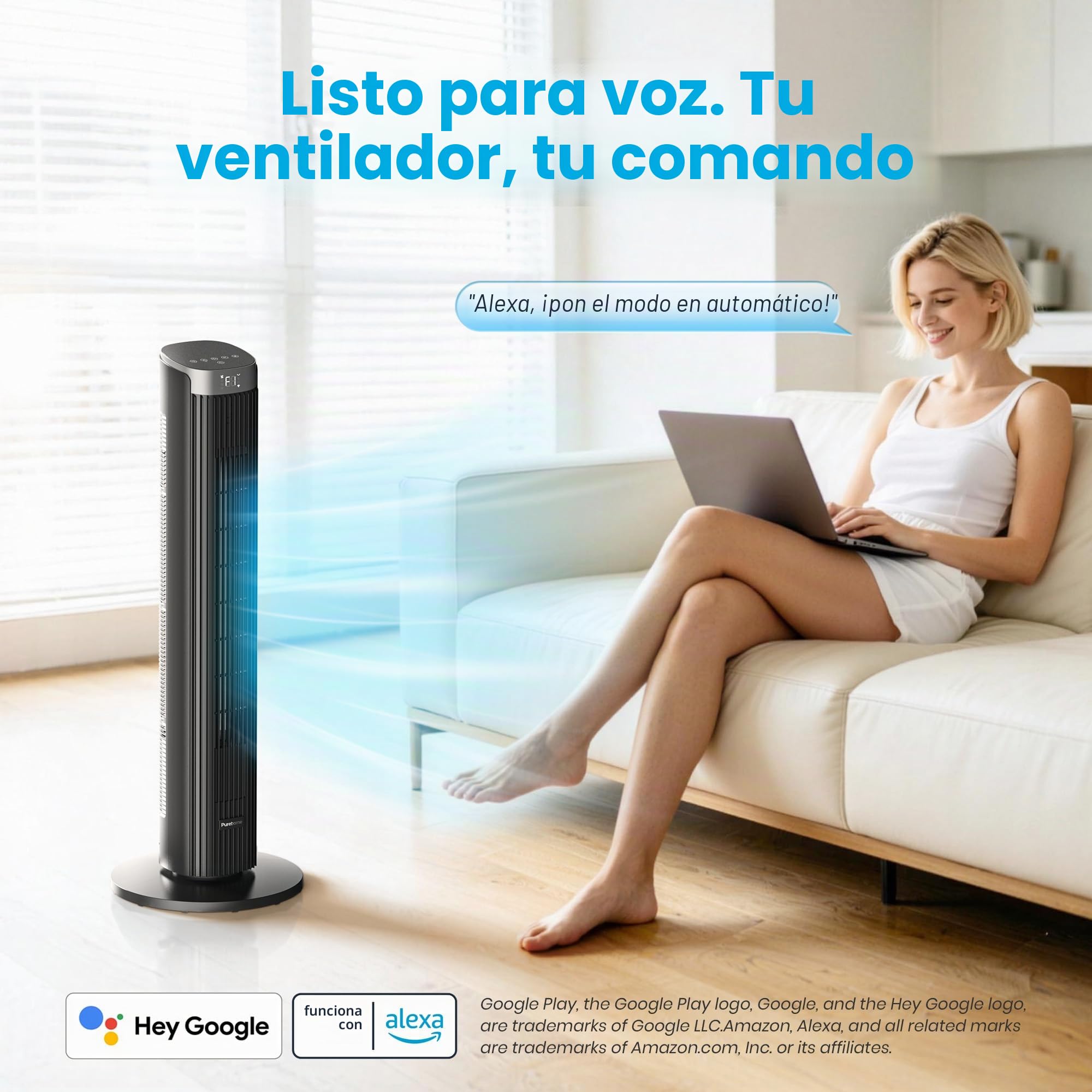 Ventilador de Columna Silencioso 23 dB, 91,4 cm, Ventilador de Pie Inteligente con Oscilación 90°, 4 Velocidades y 4 Modos, Temporizador 12H, para Dormitorio, Negro – 1 pack + 4 modos