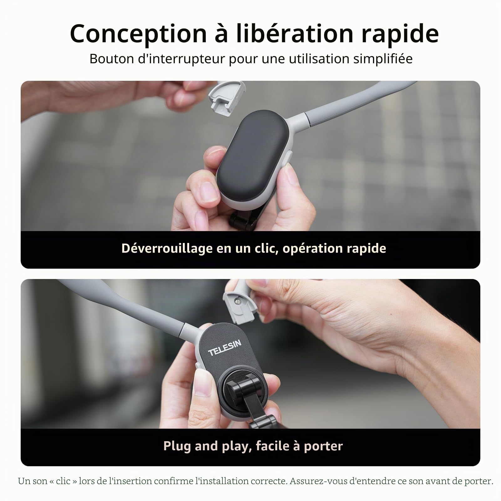 TELESIN POV/Vlog Support Magnétique pour Cou Téléphone Portable, Support de Cou Magnétique, Support de Cou pour téléphone pour la Prise de Vue Vidéo pour iPhone 15 14 13 12 Téléphones Android (Gris)