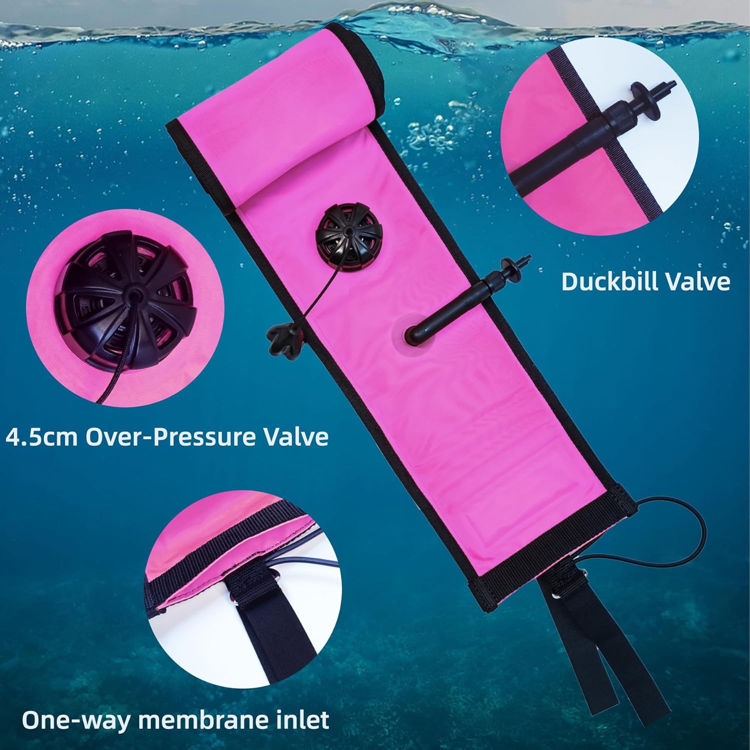 Surface Marker Buoy Scuba Diving SMB Marker Buoy Safety Sausage for Scuba Diving SMB 5ft DSMB Diver Below Signal Tube with Metal Finger Spool 98ft Dive Reel 316 Double End Hook,Whistle,Bag