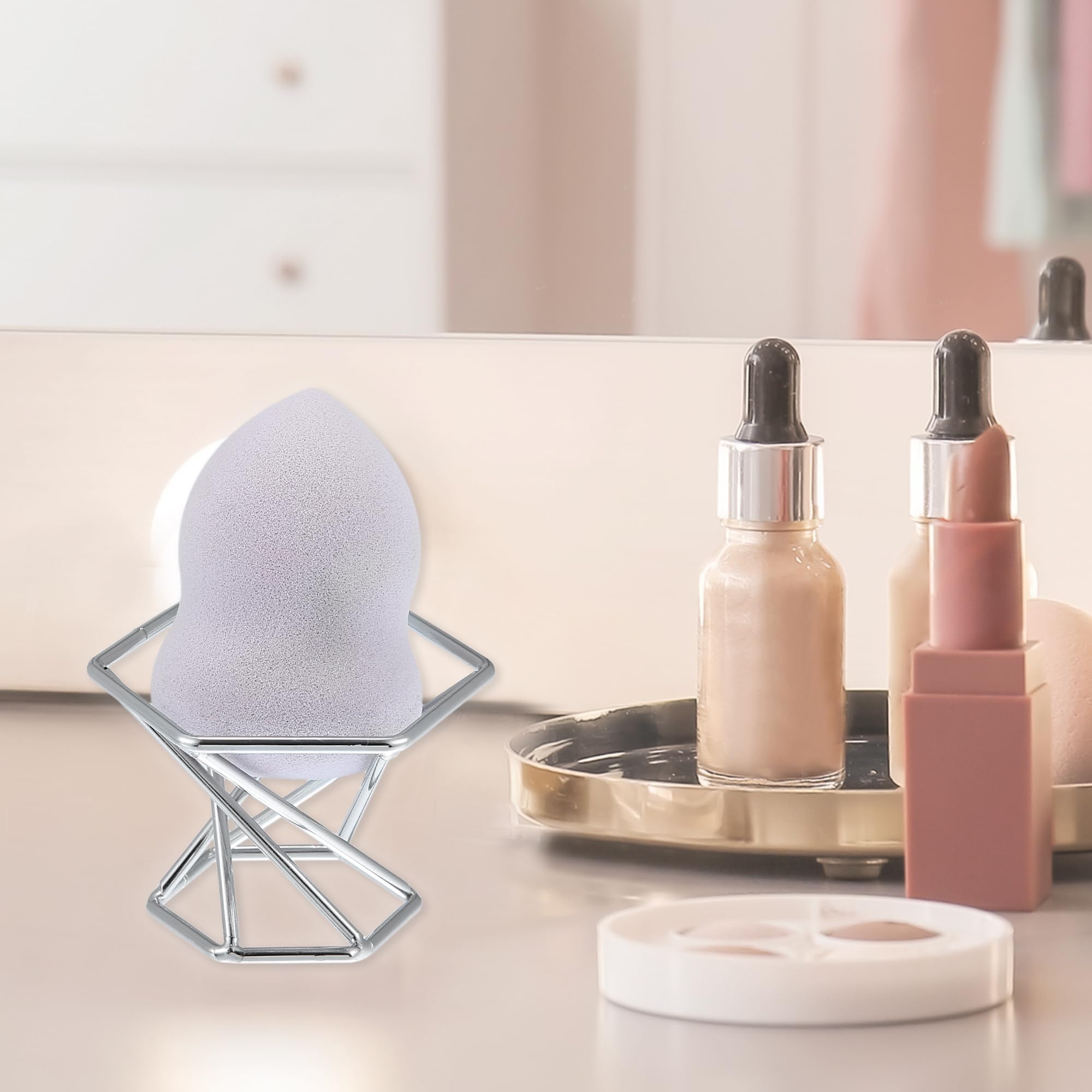 VOCOSTE Soporte para esponja de maquillaje, soporte seco para esponja de belleza, soporte de esponja de belleza, soporte de secado de huevos de belleza para tocador, tono plateado