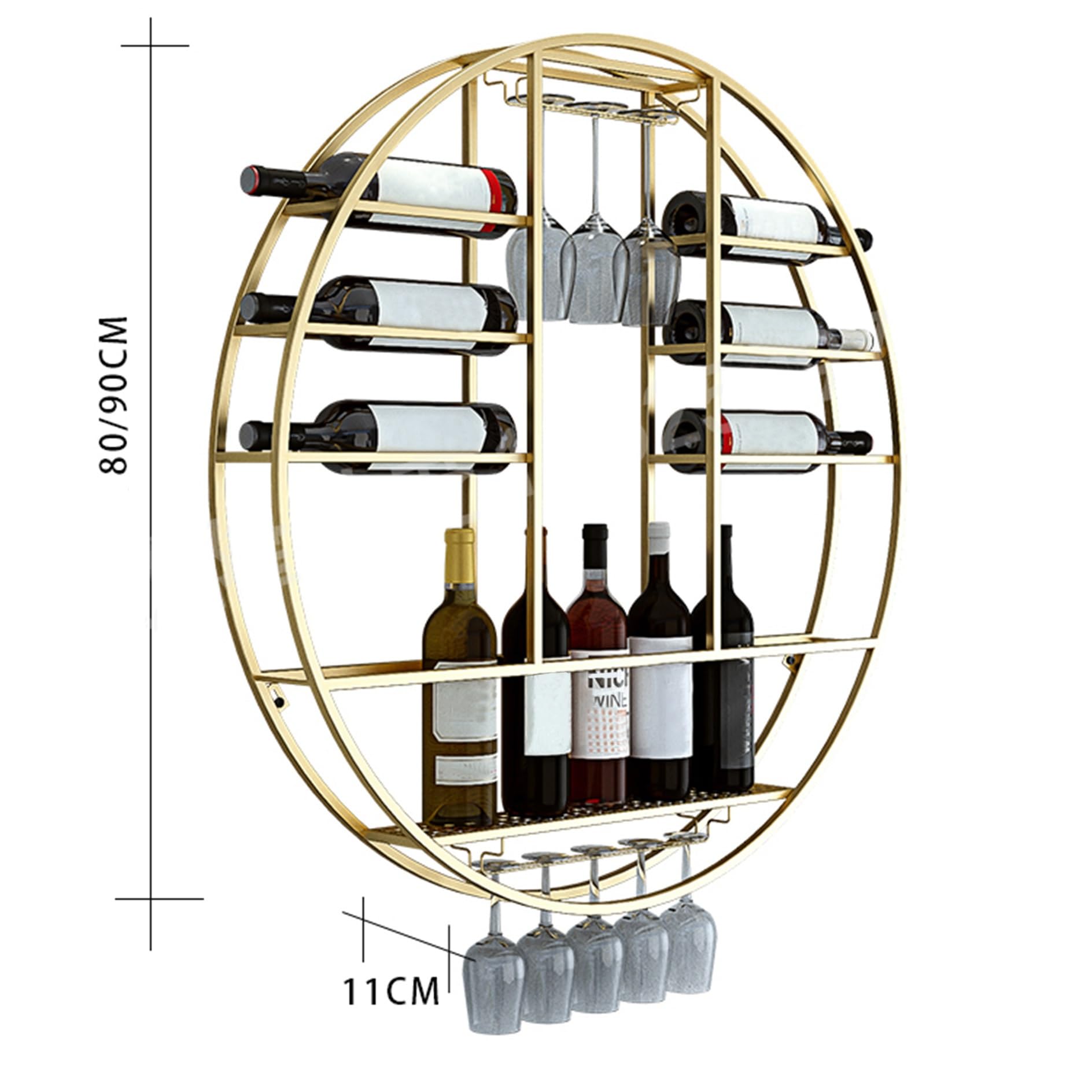 Portabottiglie Vino Da Parete,Portabottiglie A Parete,Porta Bottiglie Di Vetro Vino Parete,Supporto In Multiuso Metallo,Scaffale Esposizione Stoccaggio Del Vino,Cantinetta Porta Calici Parete ( Color