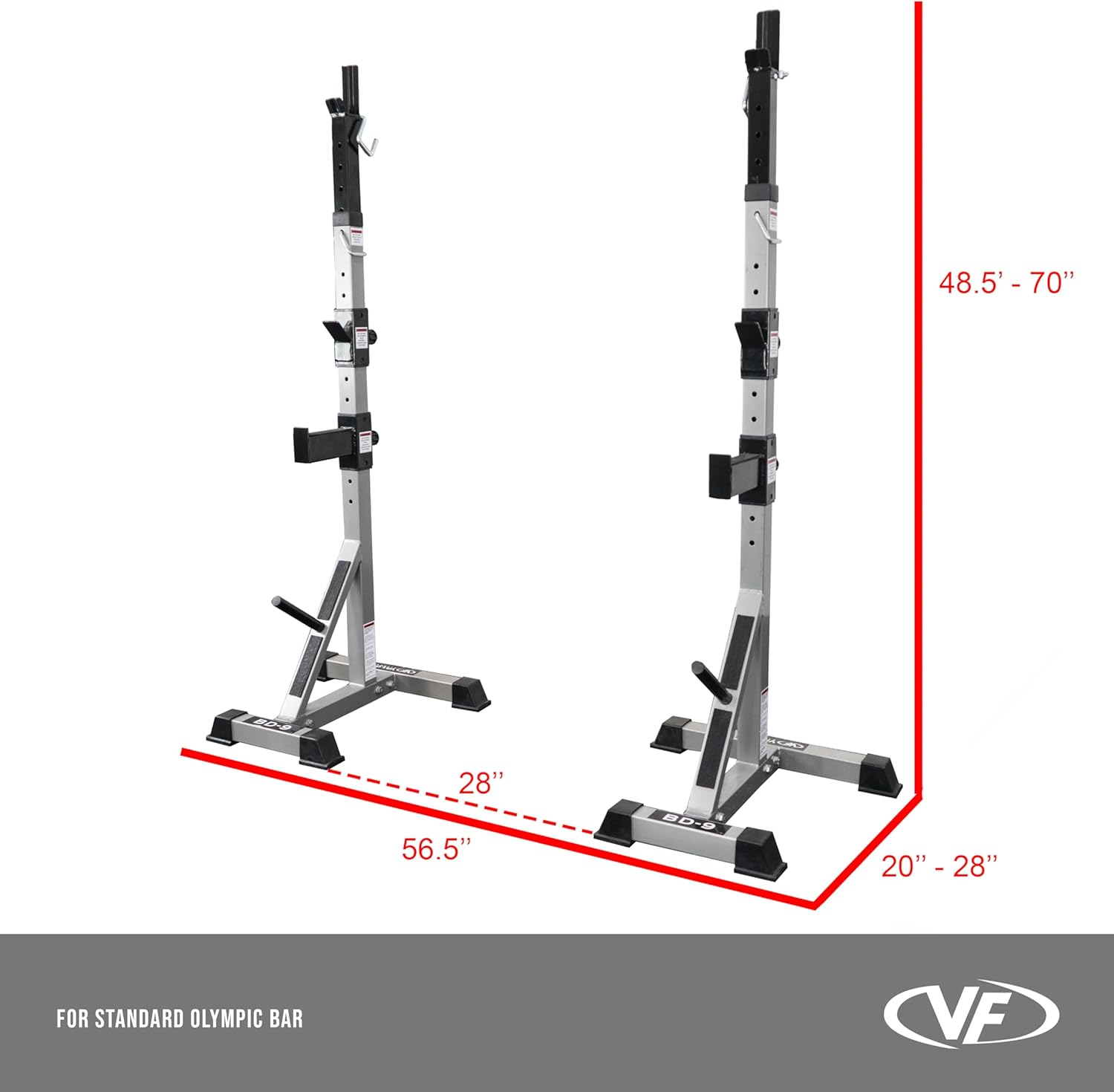 Valor Fitness Independent Bench Press or Squat Stands – Adjustable Uprights with Safety Catches and Weight Plate Storage – Home Gym Workout Rack