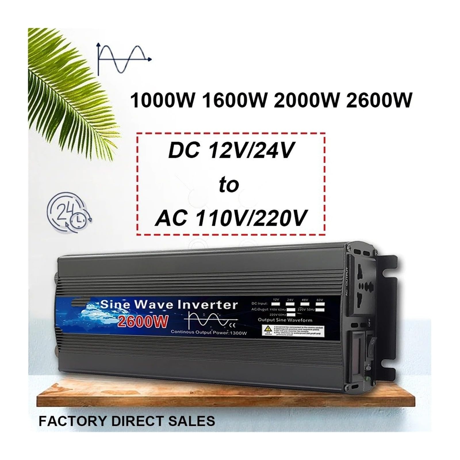Inversor Potencia Inversor 12V 24V 110V 220V 1000w 2000w 2600w Inversor Onda Sinusoidal para Pura 48V Alimentar Pantalla LED Convertidor Solar Convertidor(1000W,24V,220V-230V 50HZ)