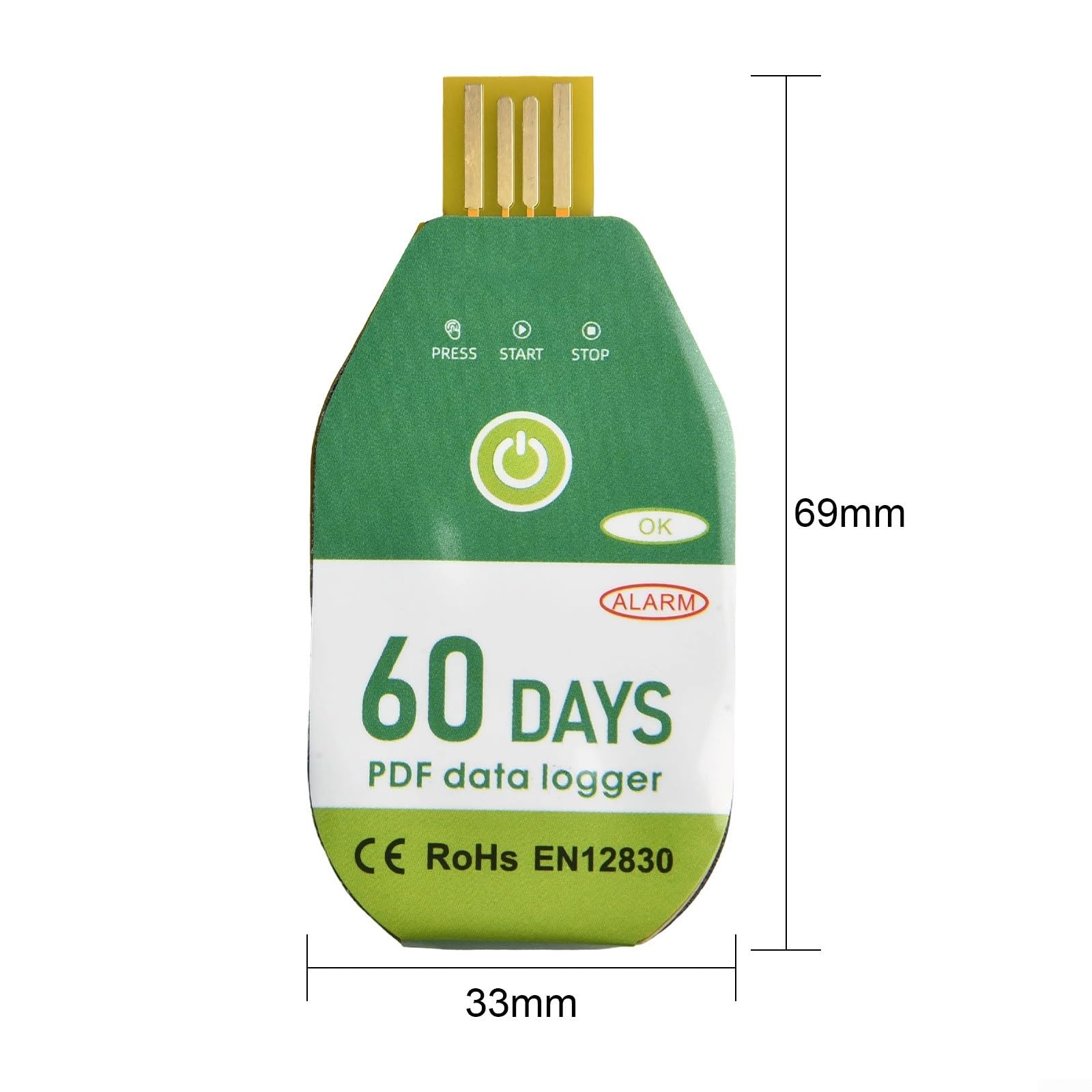 Registratore dati temperatura USB IP67 termometro impermeabile con rapporto PDF monitor trasporto refrigerato laboratorio 60 giorni