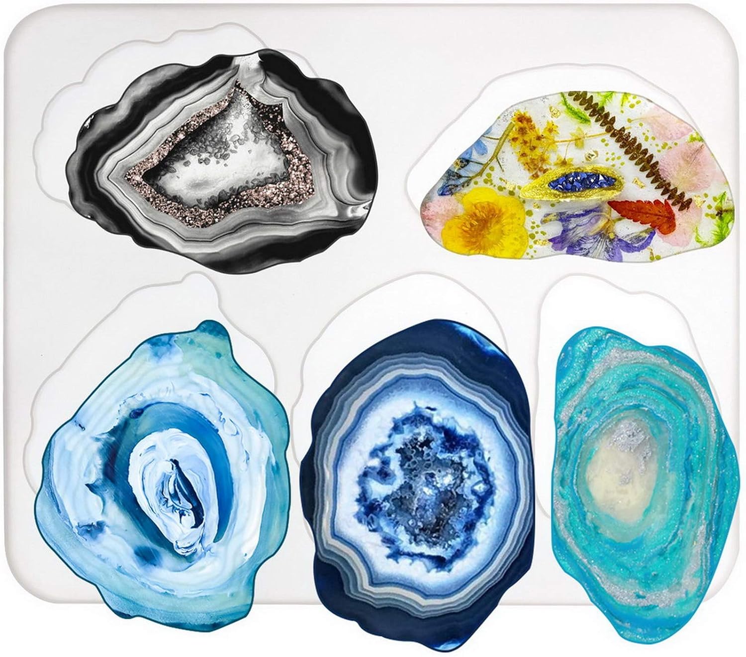 FUNSHOWCASE Agate Coaster Silicone Resin Mold, 5-Cavity 2.8-5.2inch