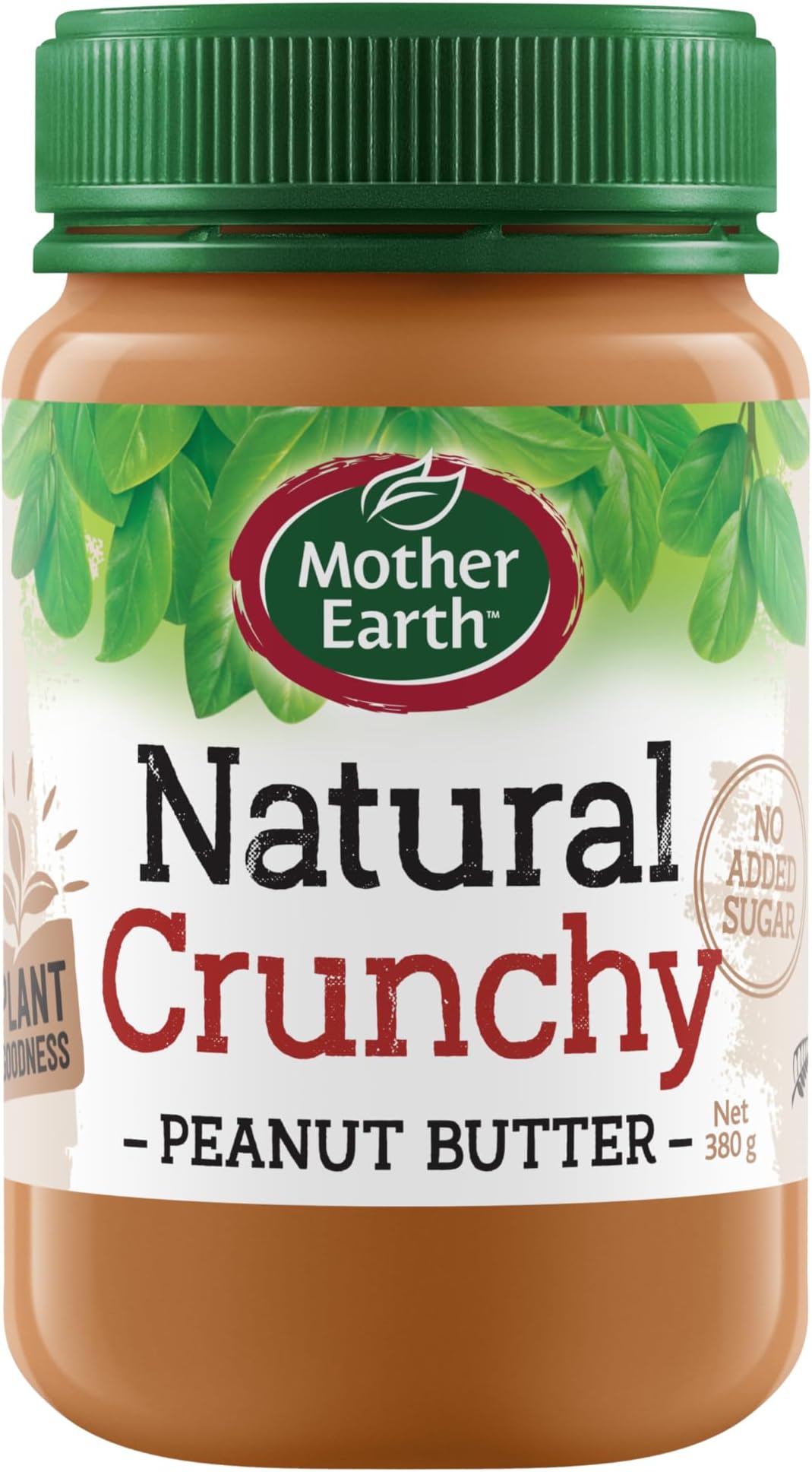 Mother Earth Natural Crunchy Peanut Butter, No Added Sugar, 380 gms - Vegan Friendly & a Nutritious Source of Protein, Product of New Zealand