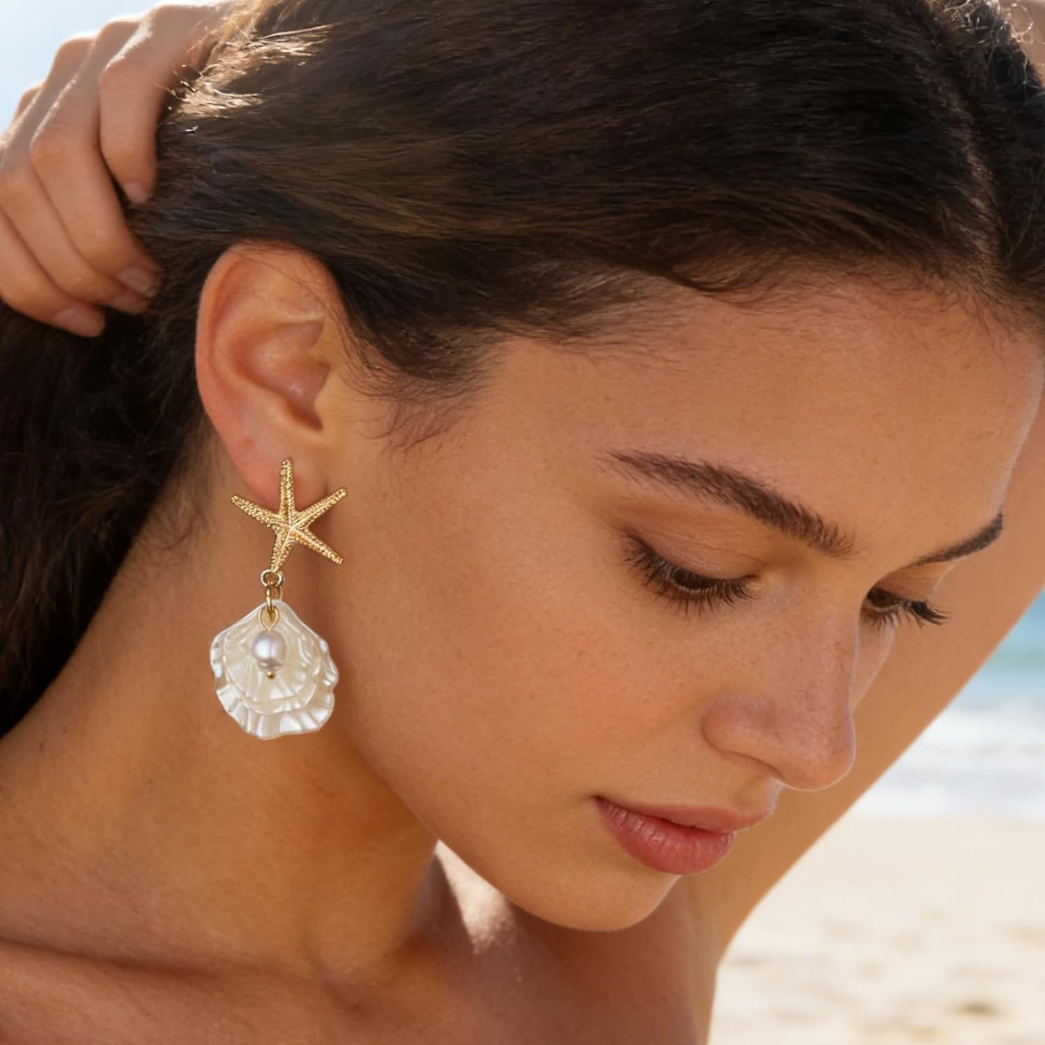 Starfish Earrings Gold Shell Dangle Earrings Women Beach Fashion Summer Beach Vacation Essentials Outfits for Women Beachy Ocean Jewelry Gifts image 4