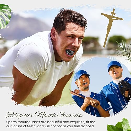 Miniatura 5 de Yaomiao 2 protectores bucales cruzados cristianos, armadura de dientes deportivos con funda, protectores bucales religiosos para béisbol, fútbol,
