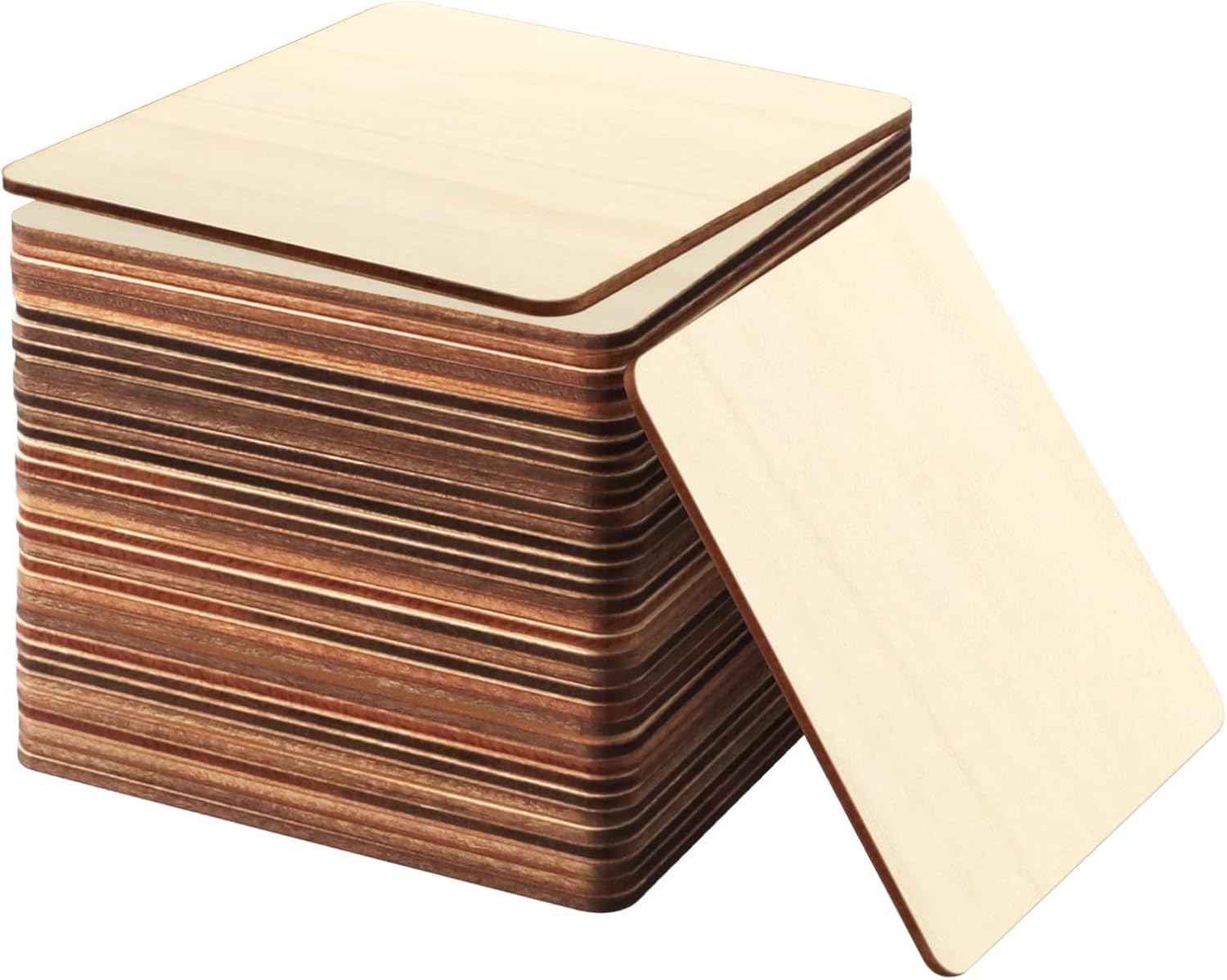 36Pcs 4x4 Inch Blank Unfinished Wood Pieces for Laser Engraving, Wood Carving, Painting, Coaster Making, and DIY Arts Craft Projects