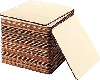 36Pcs 4x4 Inch Blank Unfinished Wood Pieces for Laser Engraving, Wood Carving, Painting, Coaster Making, and DIY Arts Craft Projects