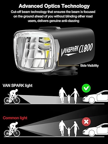 Miniatura 3 de VANSPARK CL800 Bike Lights, Max 1000 Lumens Bike Headlight with Cut Off Beam, 3500mAh USB-C Rechargeable Bicycle Light, CNC-Machined Aluminum Body