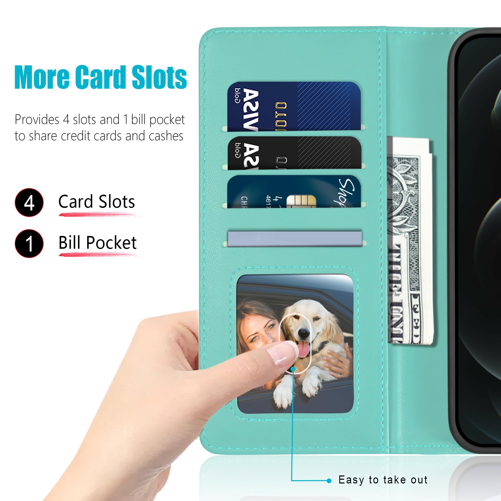 Kuafcase Compatible for iPhone 12 Pro Max Case with 4 Card Slots Magnetic Closure Kickstand Shockproof Protective Phone Case Compatible for iPhone 12 Pro Max - Image 2