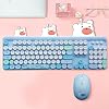 Microcase Mofii Teddy Bear Pattern Wireless Color Round Keyboard Mouse Set-AL4258 (Blue)