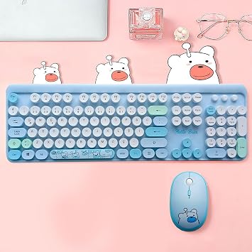 Microcase Mofii Teddy Bear Pattern Wireless Color Round Keyboard Mouse Set-AL4258 (Pink)