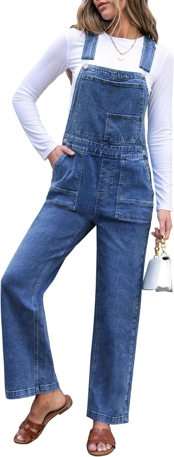 luvamia Jean Overalls for Women Straight Leg Baggy Stretchy Denim Bib Adjustable Strap Casual Overall Jumpsuit Loose Fit