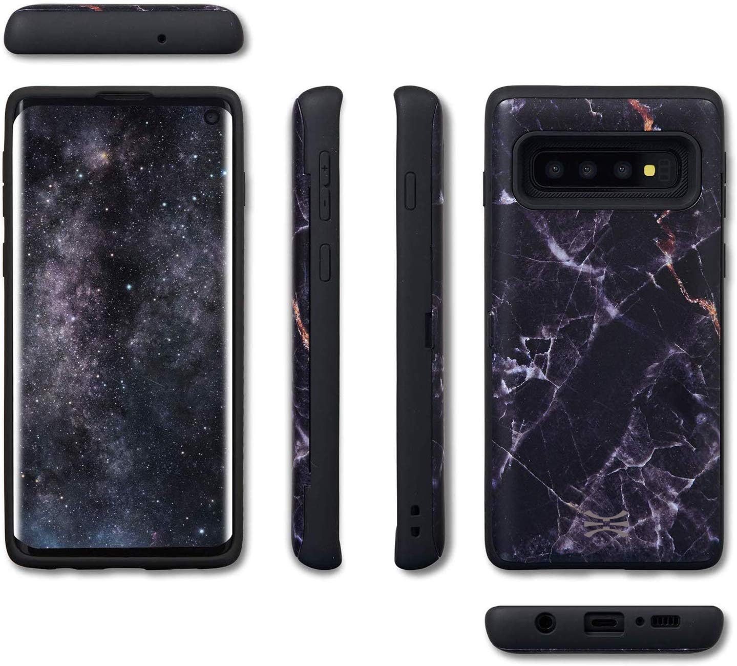 TORU CX PRO Case for Galaxy S10, with Card Holder | Slim Protective Cover with Hidden Credit Cards Wallet Flip Slot Compartment Kickstand | Include Mirror, Strap, USB Adapter - Marble