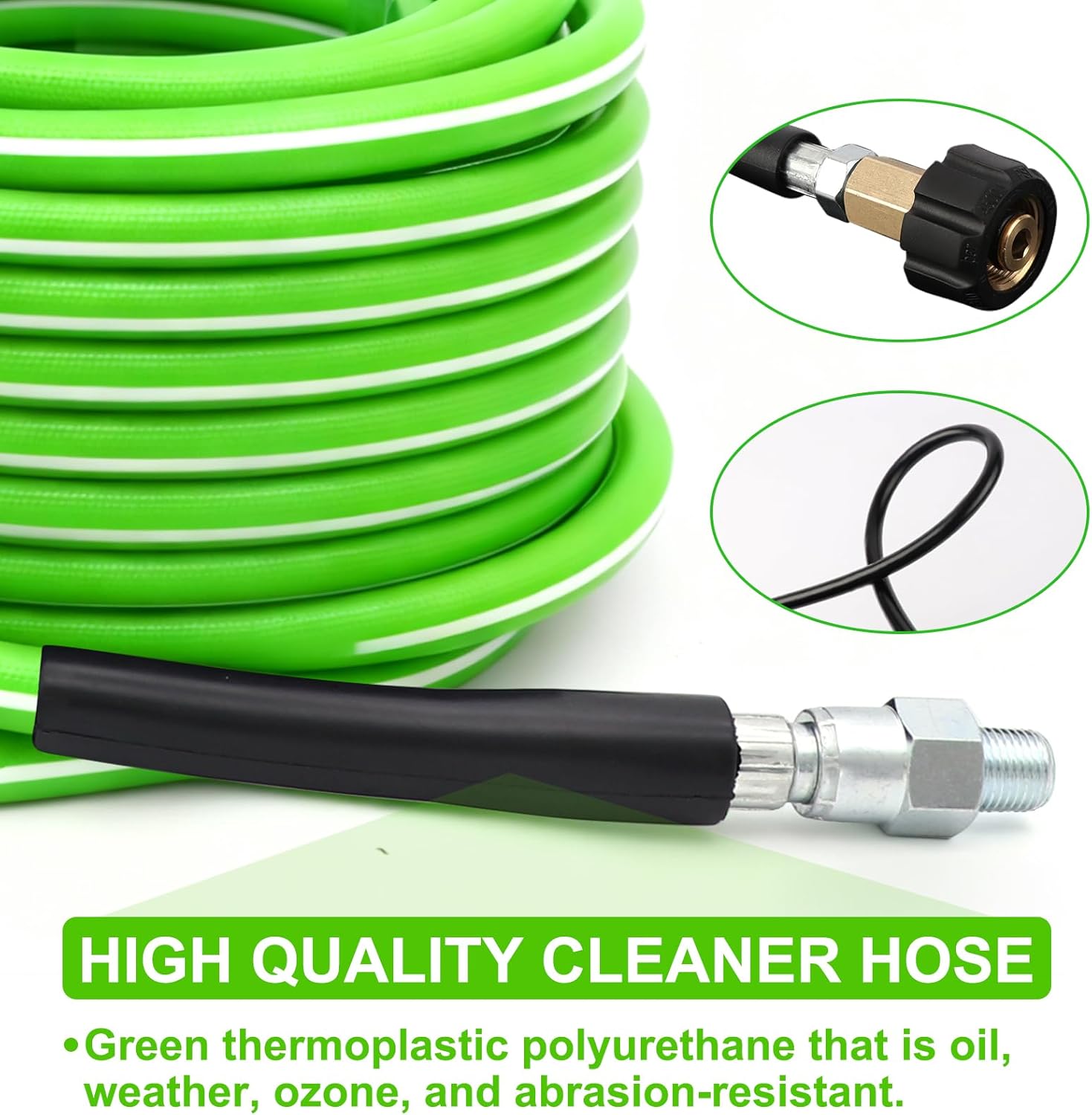 West Bay Sewer Jetter Kit 100 FT for Pressure Washer, 5800 PSI Drain Cleaner Hose 1/4 Inch NPT Corner Rotating and Button Nose Sewer Jetting Nozzle Spanner Watertight Tape Pearl Corsage Pin(Green)