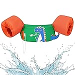 HeySplash Kids Swimming Vest, Toddler Floaties Fit 22-44 Lbs, Puddle Kids Jumper with Adjustable Strap, Swim Jacket Water Wing Baby Arm Floats,Sea Beach Swim Aid for 1-6 Years, Green Orange Dinosaur