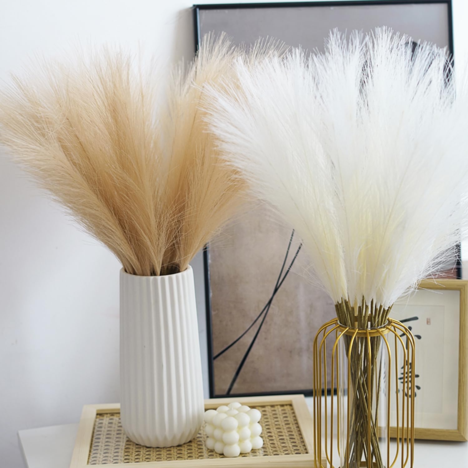 30 Steli Di Erba Della Pampa Sintetica - 61 Cm - Decorazione Artificiale Per Matrimoni, Centrotavola Boho E Casa - Verde - 3
