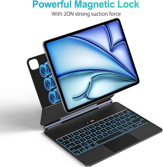 Jibrealg Magic Keyboard for iPad Air 13(M4 2026/M3 2025/M2 2024) & iPad Pro 12.9(6th/5th/4th/3rd Gen), Slim Case with Keyboard, Smart Keyboard Case with Multi-Touch Trackpad, 7-Color Backlit, Black