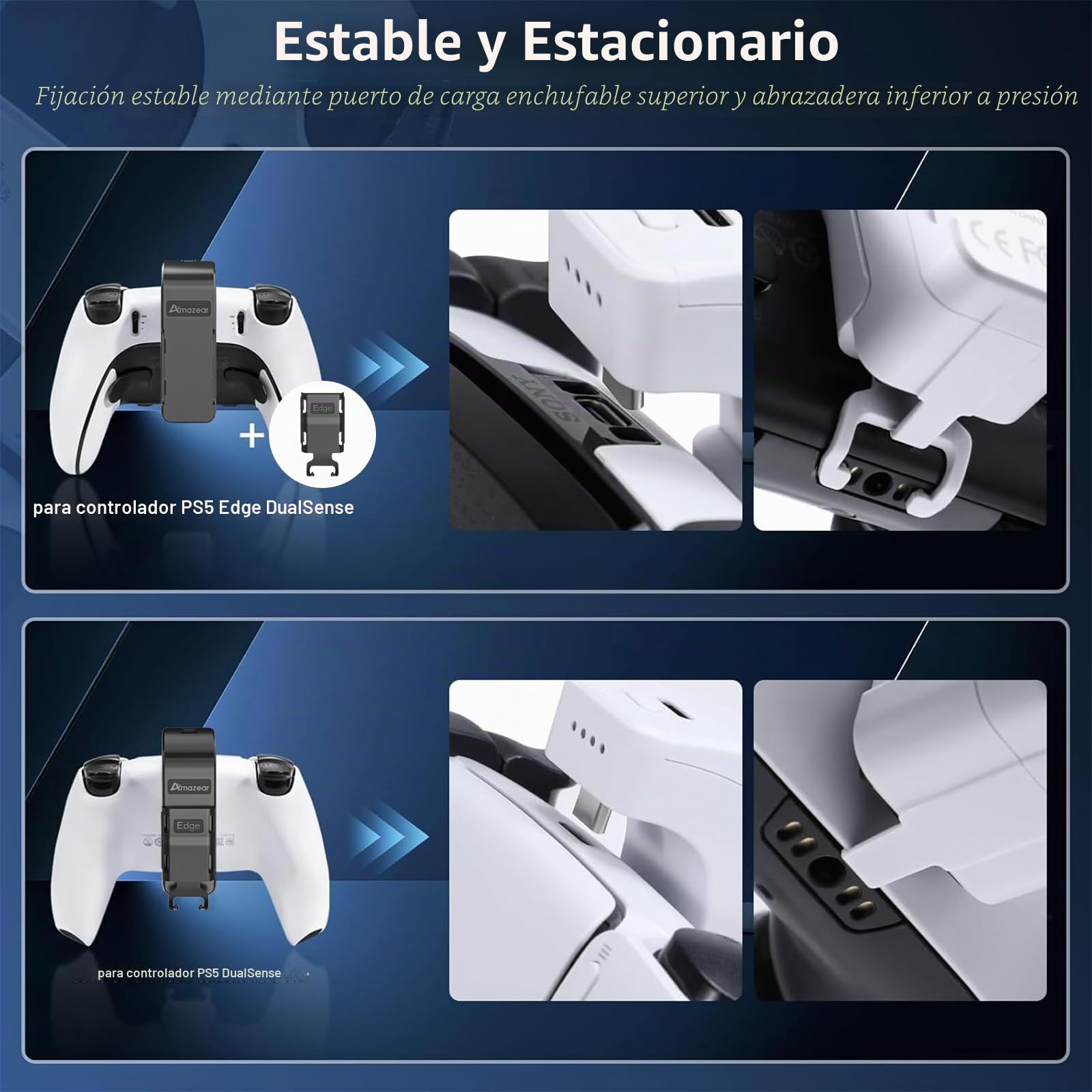 AMAZEAR Pack de batería para Mando PS5 DualSense, Accesorios PlayStation 5, 3000 mAh, Cargador rápido, batería Adicional portátil Recargable para PS5 Edge o Controlador de Juego estándar (Negro)