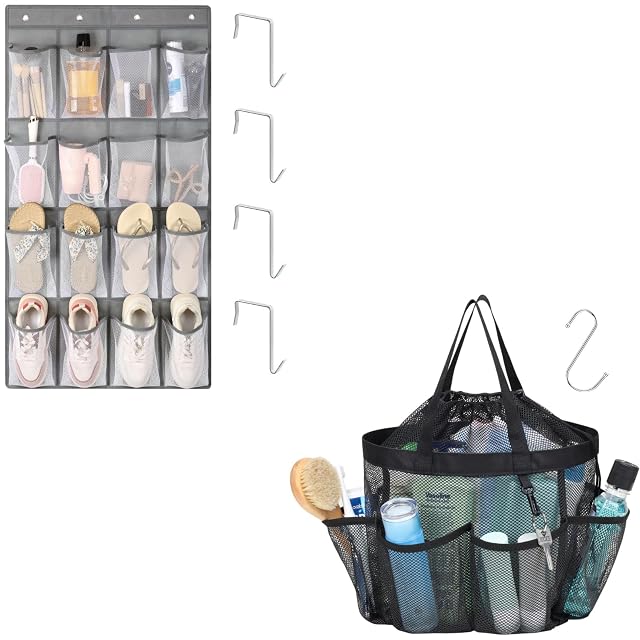 F-color Shoe Organizer for Cruise Ship Essentials Bundle and Mesh Shower Caddy Portable with Drawstring