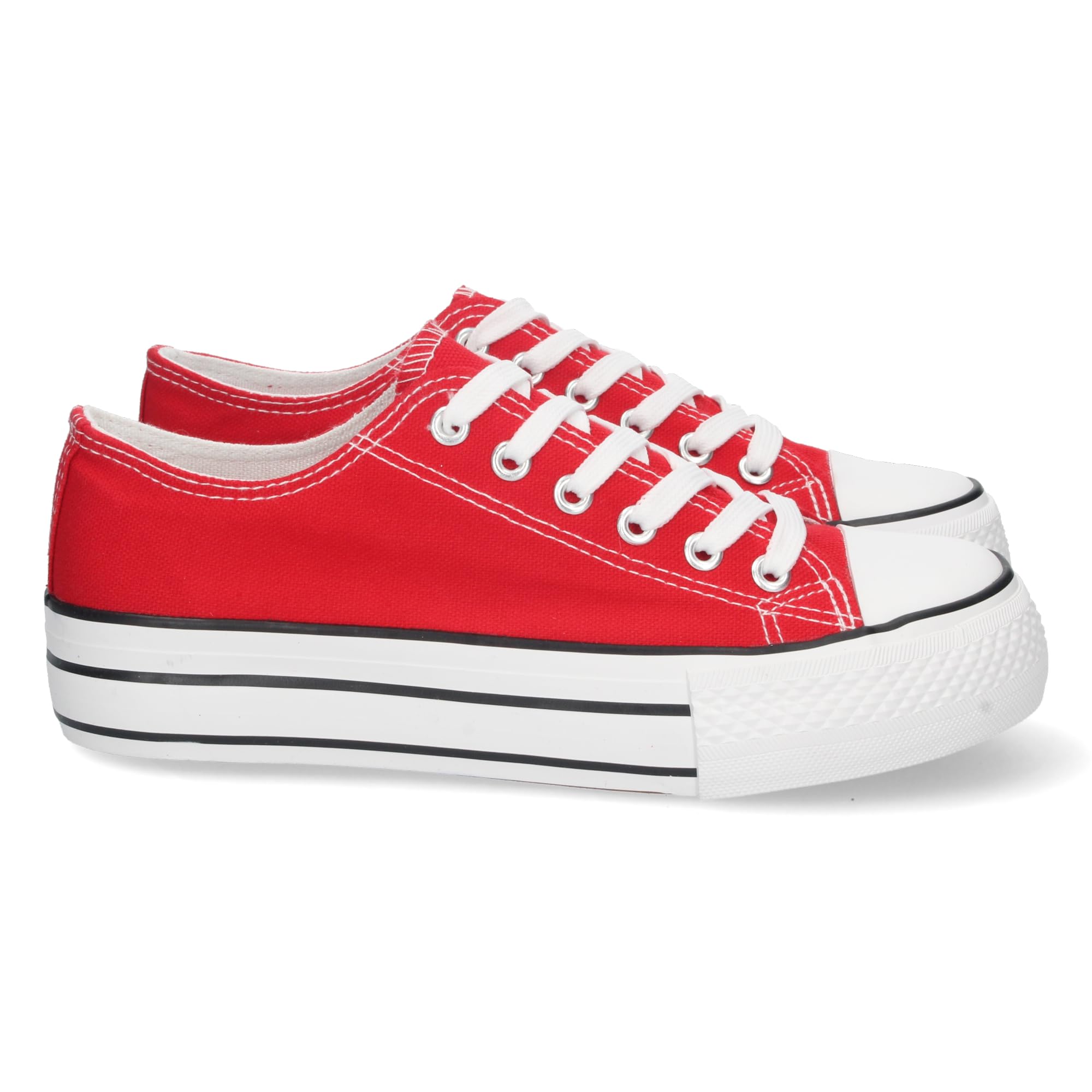 shoes&blues.es Zapatilla Plana para Mujer, de Doble Suela, Comoda, con Material de Lona, Estilo Bamba Casual, y Cierre de Cordones