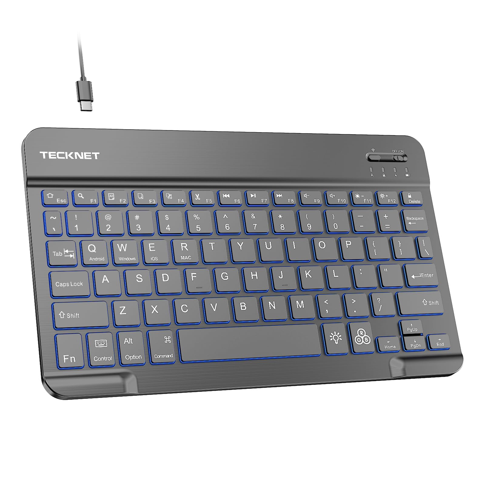 Teclado Bluetooth alemán recargable con iluminación LED para iPad y Android 8