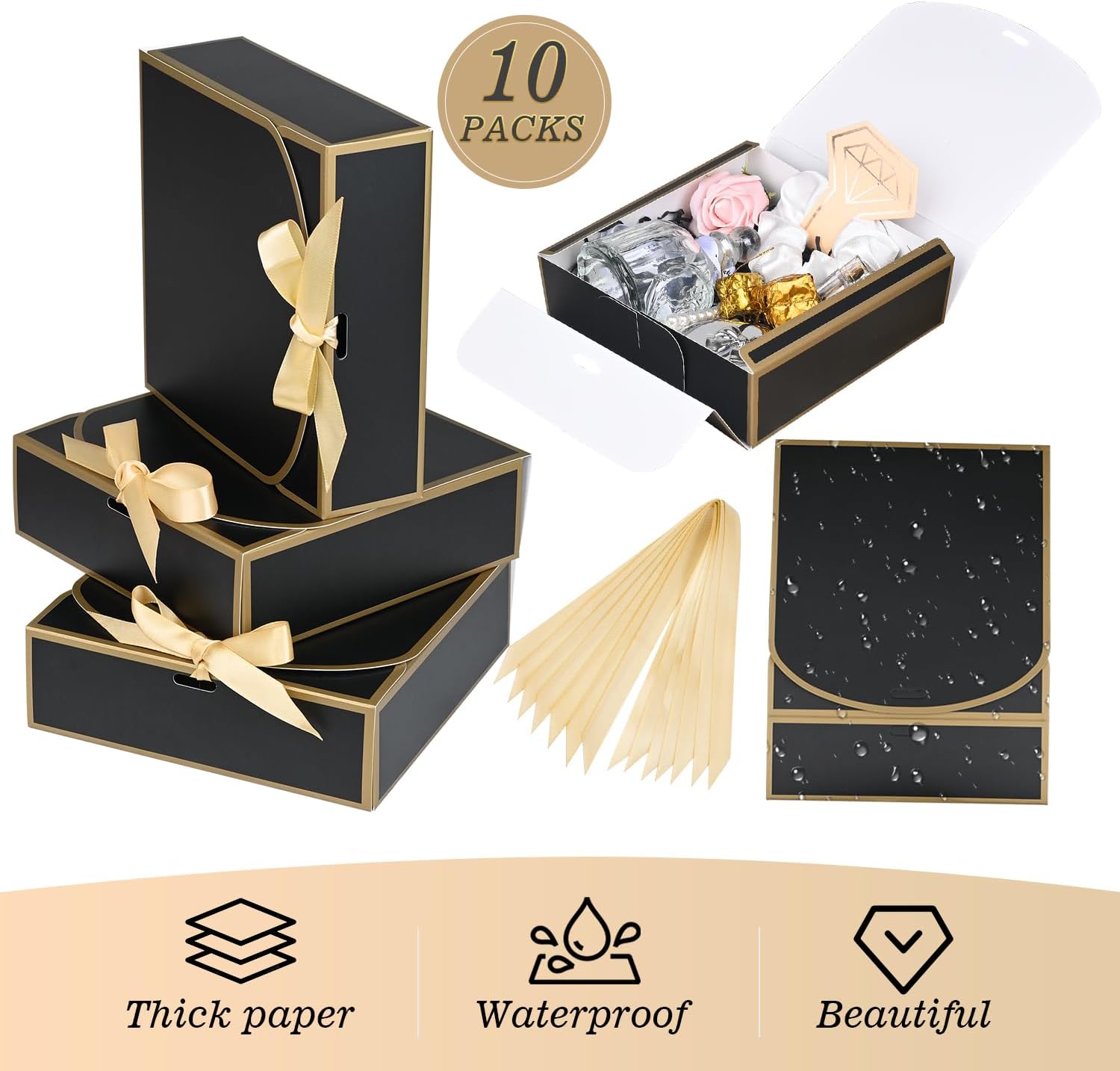 Small Boxes, 6.5''x6.5''x2'' Bla Boxes with Ribbon, Small