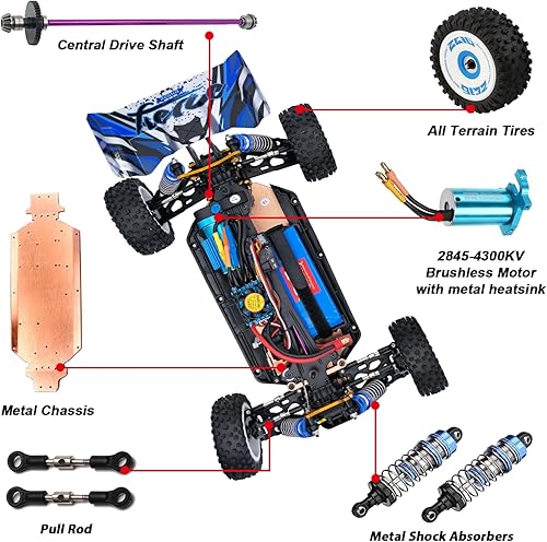 Miniatura 4 de CKYSCHN WLtoys 124017(V2) - Auto RC rápido, 1/12 sin escobillas, 46.6 mi/h 4x4 Hobby RC Buggy Cars con ESC independiente para adultos, camión de