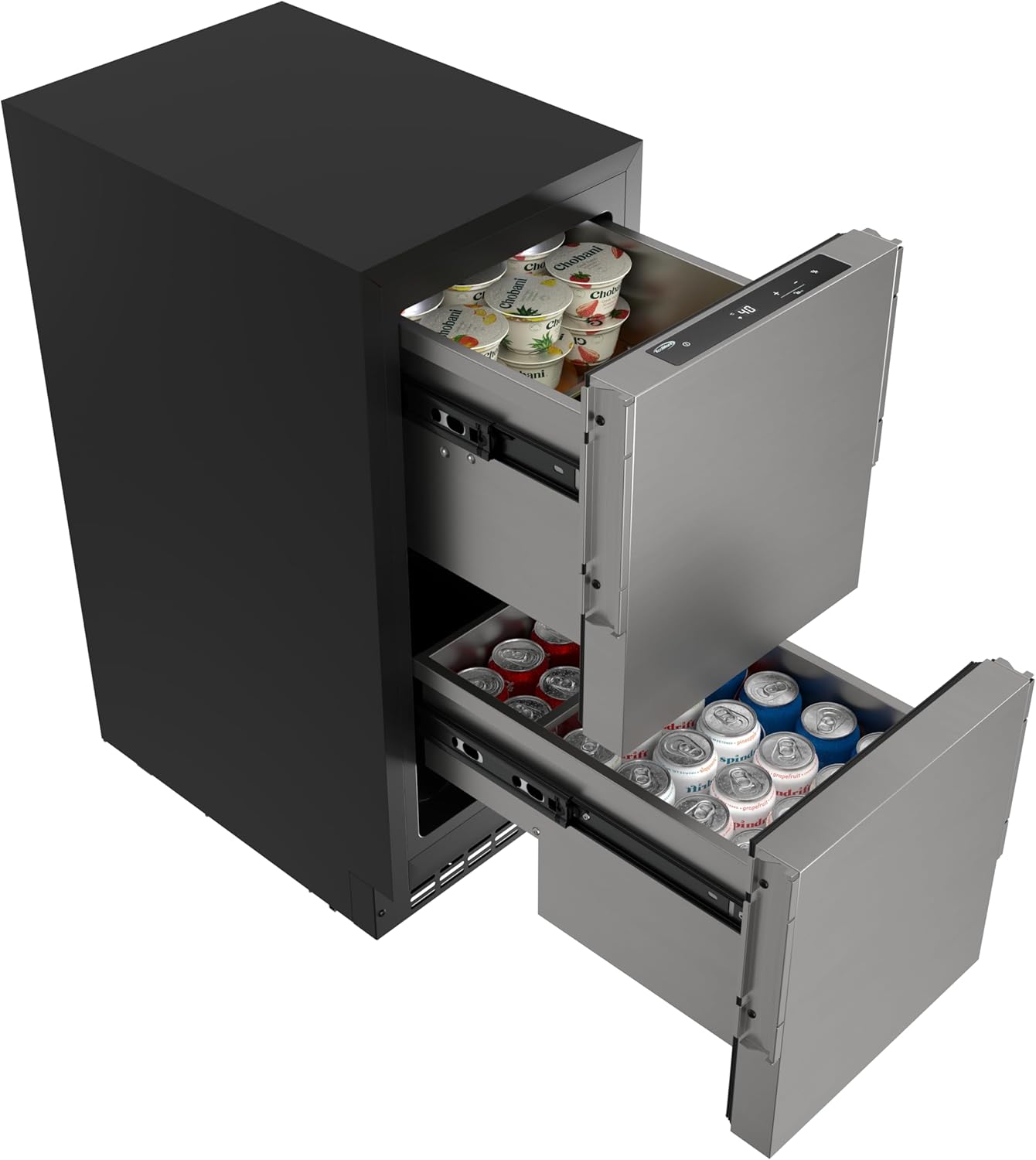 KoolMore 15 in. Panel Ready Built-In Double Drawer Refrigerator, Frost-Free Undercounter Fridge with Digital Temperature Control, Stainless-Steel Drawers, ETL Listed